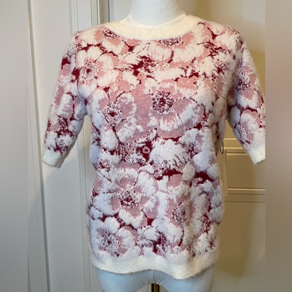 Rachel Zoe Sweaters - Rachel Zoe Pink and White Luxe Soft Floral Sweater NWT Women’s Small